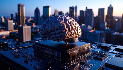 Generated image. The human brain is connected in a chipset. Illustration for artifficial intellegence