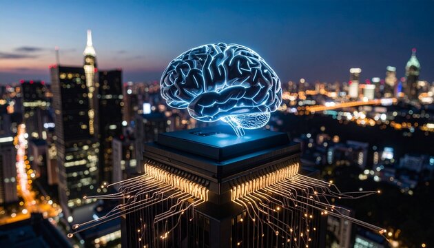 Generated image. The human brain is connected in a chipset. Illustration for artifficial intellegence