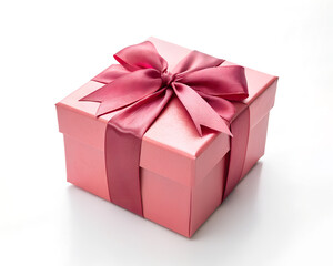 Fototapeta premium Elegant pink present box with satin ribbon in minimalist style. Ideal for Valentine’s Day, birthday, wedding or luxury branding concept on clean background.