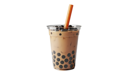 Refreshing Bubble Tea with Tapioca Pearls and Orange Straw