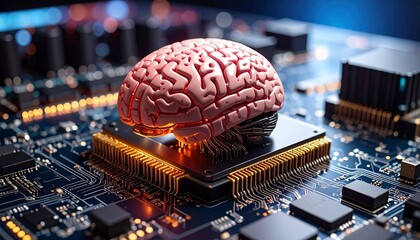 Generated image. The human brain is connected in a chipset. Illustration for artifficial intellegence
