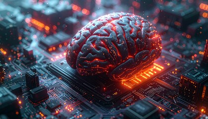 Generated image. The human brain is connected in a chipset. Illustration for artifficial intellegence