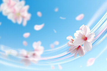 光り輝く線で表現された桜と風