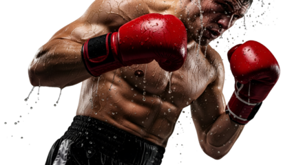 Sweaty Boxer in Red Gloves with Water Splashes