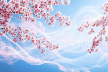 光り輝く線で表現された桜と風