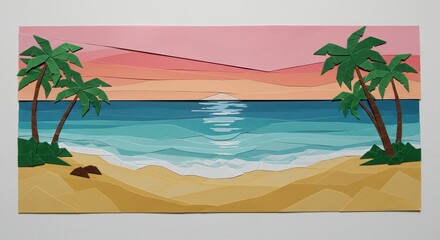 Obraz premium Stunning tropical beach sunset scene with palm trees and calm turquoise ocean