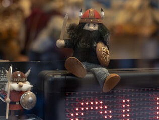 Old wooden viking toy. Souvenir of Estonia