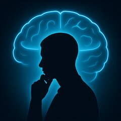 Human Silhouette Pondering with Open Brain Illustration