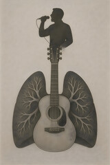 Lungs Forming Musical Instrument with Singer Silhouette Illustration