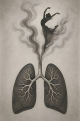 Lungs with Smoke Trail Forming Dancer Silhouette Illustration