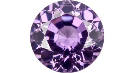 Close-up of a faceted purple gemstone on black background