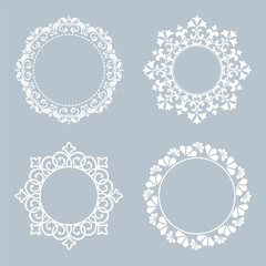 Set of decorative frames Elegant vector element for design in Eastern style, place for text. Floral gray and white borders. Lace illustration for invitations and greeting cards