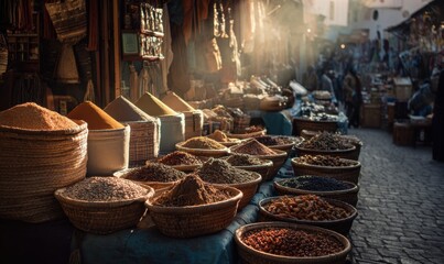 Fototapeta premium Vibrant Spice Market Display - A Colorful Array of Aromatics.