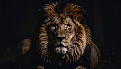 Fototapeta premium Majestic Lion in Dramatic Lighting