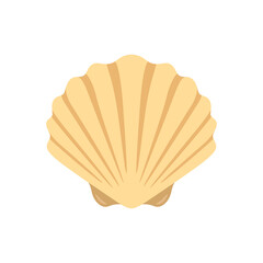 Flat scallop seashell illustration in soft beige color isolated on white background for marine decoration and summer beach design projects