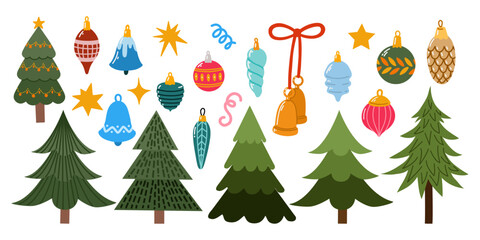 Set of Christmas trees with different decorations