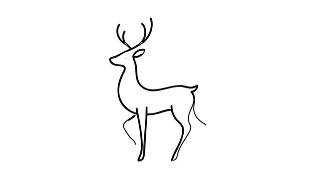 Minimalist Black Line Drawing of a Standing Deer with Antlers on a White Background animal wildlife