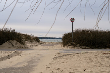 Sand dunes and beach where pets are not allowed
