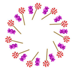 Circle border of Christmas lollipops and candy