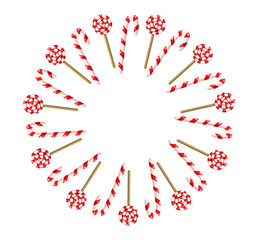 Circle border made of Christmas striped lollipops