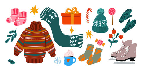 Winter holiday set of Christmas design elements