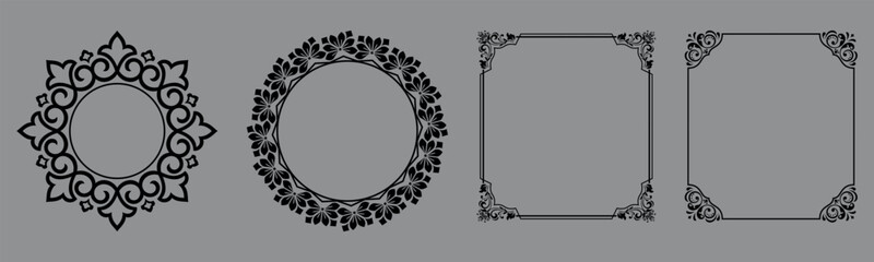 Set of decorative frames Elegant vector element for design in Eastern style, place for text. Floral black and gray borders. Lace illustration for invitations and greeting cards © ELENA