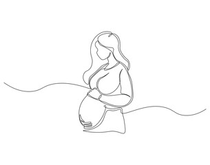 Pregnant woman continuous line. Continuous one line drawing of pregnant woman. Baby concept. Single line drawing