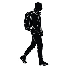 Silhouette of a man walking with a backpack