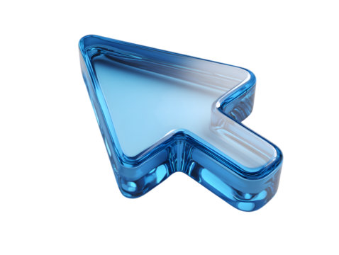 Blue glass computer cursor isolated on transparent background