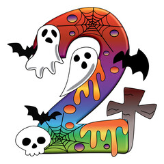 Halloween Number Two Graphic Skulls, Spider Web, cross, Ghosts and Bats