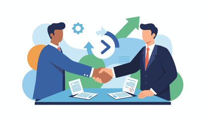 Business handshake for a partnership deal. Concept of cooperation and successful agreement. Businessmen signing a contract for future growth and success. Teamwork, collaboration.