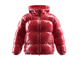 Red shiny puffer jacket isolated on transparent background