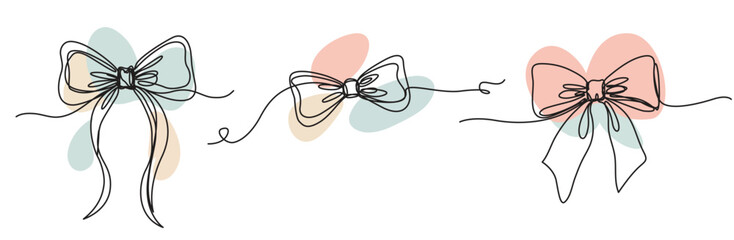 Continuous Line Drawing of Elegant Ribbon Bows, Minimalist One Line Art for Gift Wrapping, Wedding Decoration, Greeting Cards, and Modern Design
