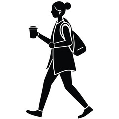 Silhouette of a person walking holding a coffee cup