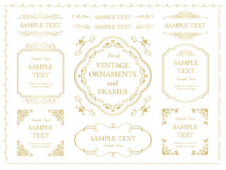 装飾的なヴィンテージフレームとボーダーのセット。パッケージデザインや招待状のデザイン要素。ベクターデザイン。花飾り
