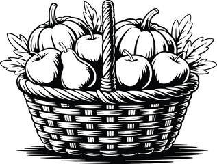 Thanksgiving harvest basket fruit abundance design silhouette vector illustration,generative ai