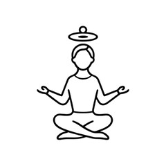Meditating figure with halo in minimalist design and line art style  