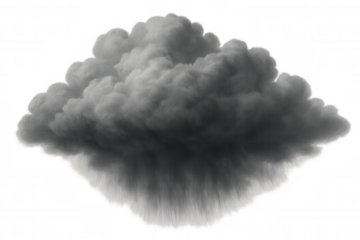Dark storm cloud with heavy rain falling, isolated on transparent background illustrating bad weather forecast