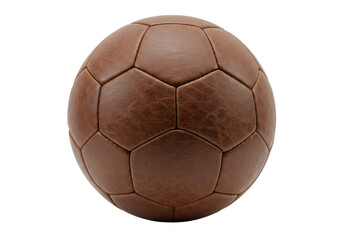 Isolated brown soccer ball with stitched leather panels, classic sporting equipment