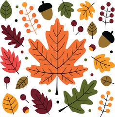 Autumn Leaves Vector Illustration for Thanksgiving T-Shirts and Cut Files