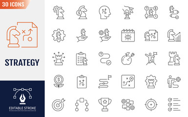 Strategy Line Editable Icons set. Containing icons: tactics, vision, target, and more. Vector illustration
