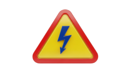 Isolated high voltage sign, yellow triangle with red border, blue lightning symbol inside