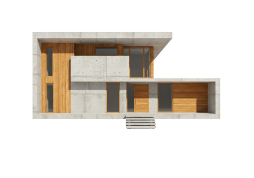 Isolated facade of modern building with wood and concrete, minimalist architecture