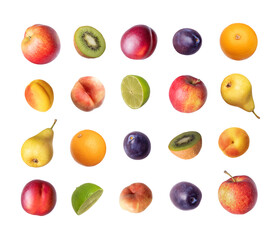 Set of various fresh fruits isolated on transparent background