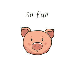 Hand drawn cute pig. Vector illustration. Cartoon style. Farm animal.