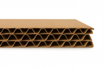 Corrugated cardboard brown paper texture with multiple layers, recycled packaging material on transparent background