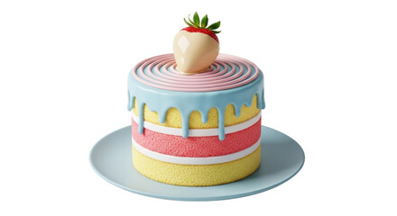 Isolated cake confection with strawberry decoration, pastel colors, modern design, tasty sweet treat
