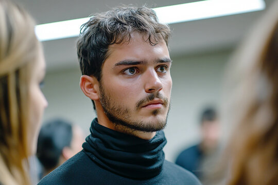 Generative AI image of focused person training for self defense courses through martial arts including boxing and karate