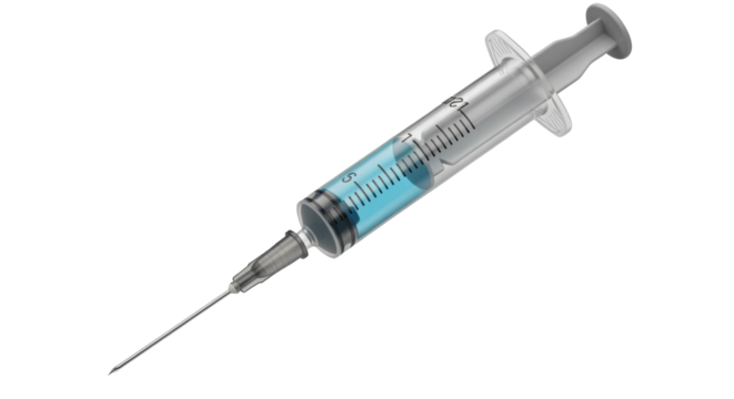 Isolated shot of a medical syringe with injection, used in clinical therapy, remedy, or vaccination - Powered by Adobe