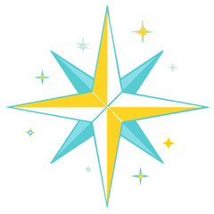 Obraz premium Mid Century Modern Style Starburst Design with Bright Teal and Yellow Colors and Sparkles